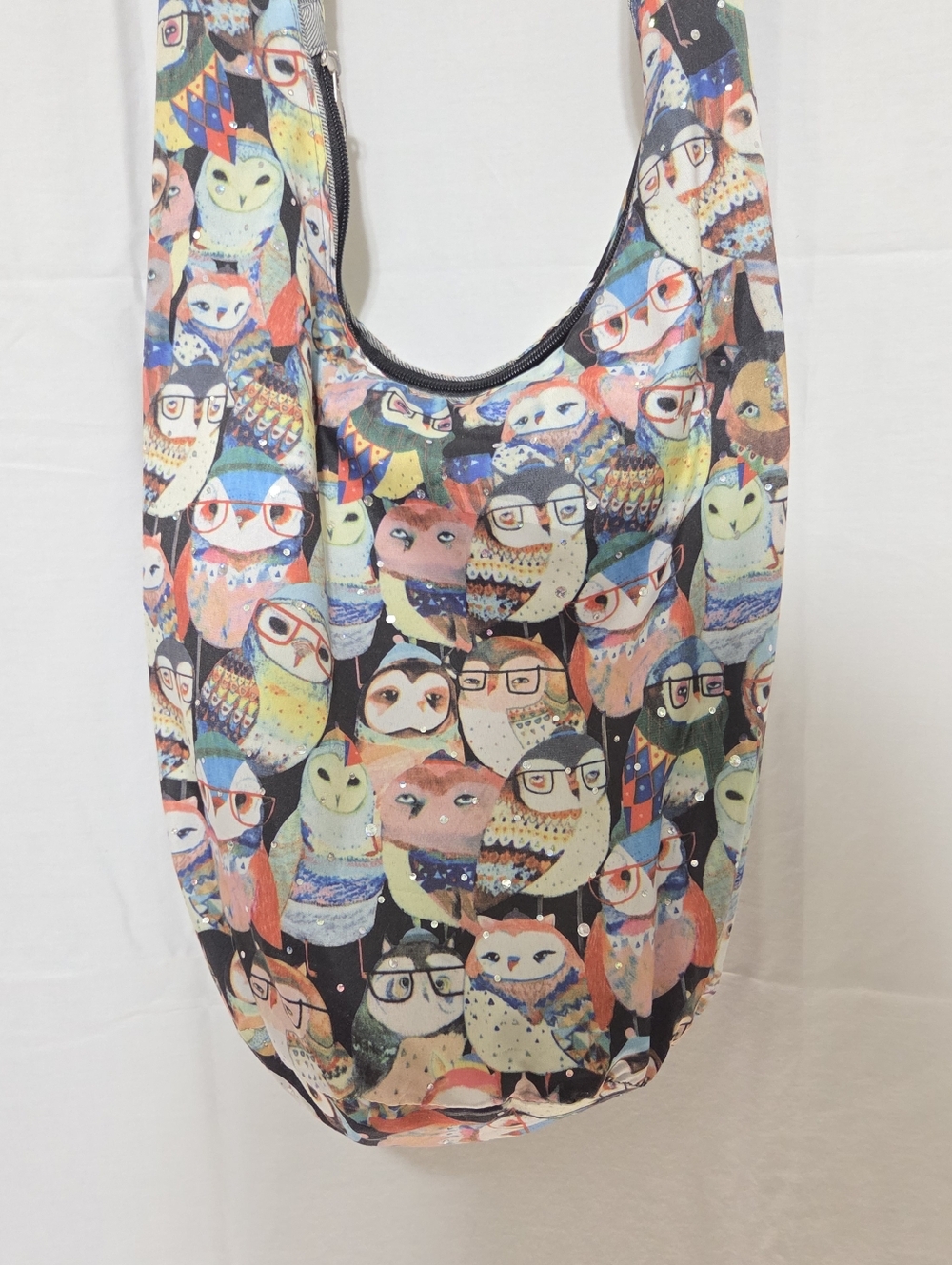 Colorful Owl Print Hobo Tote Bag - Multicolor